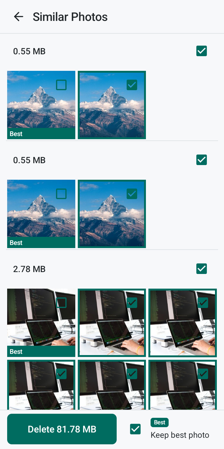 Similar photos grouped for review in Tidivo Clean