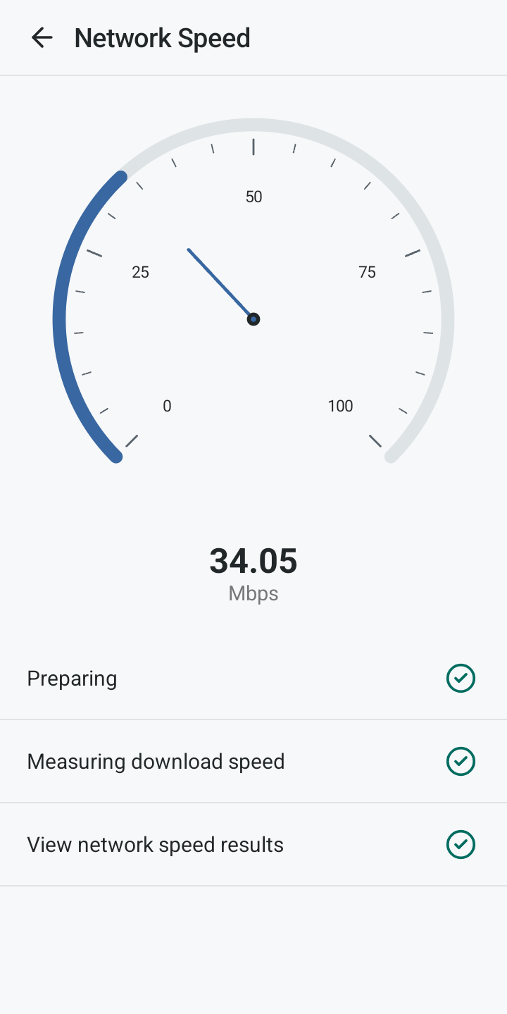 Network download speed check in Tidivo Clean